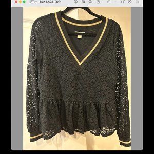 Anthropologie black lace long sleeve top, M